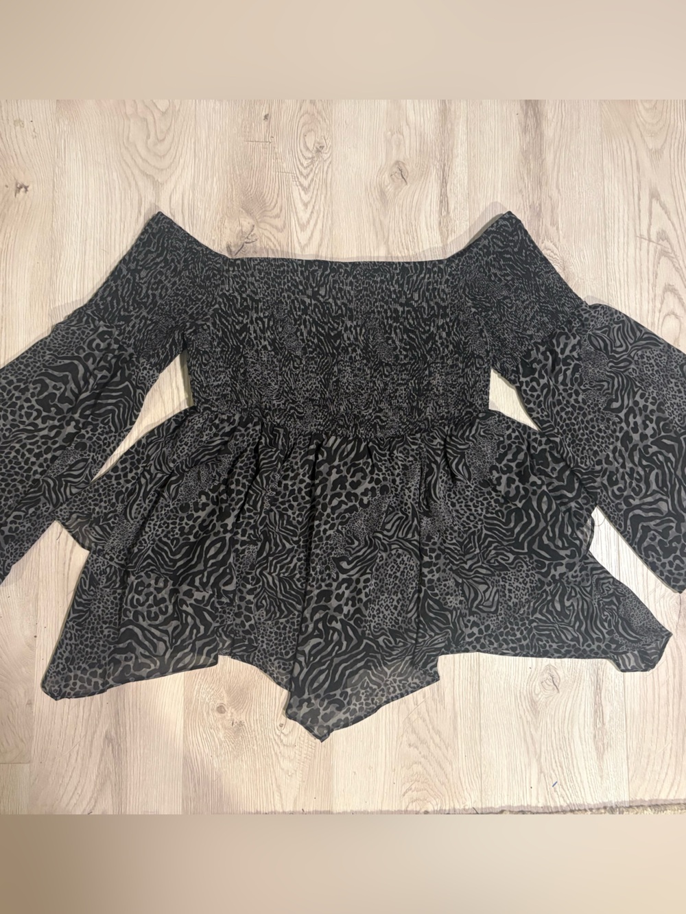 torrid Black Animal-Print Smocked Waist Blouse